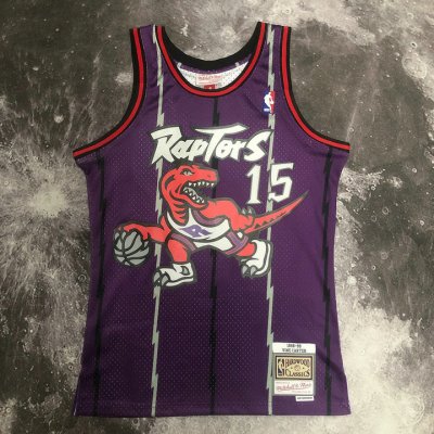 Maillot de Basket #15 Carter Raptors 1998-99 Vintage Violet Imprimé